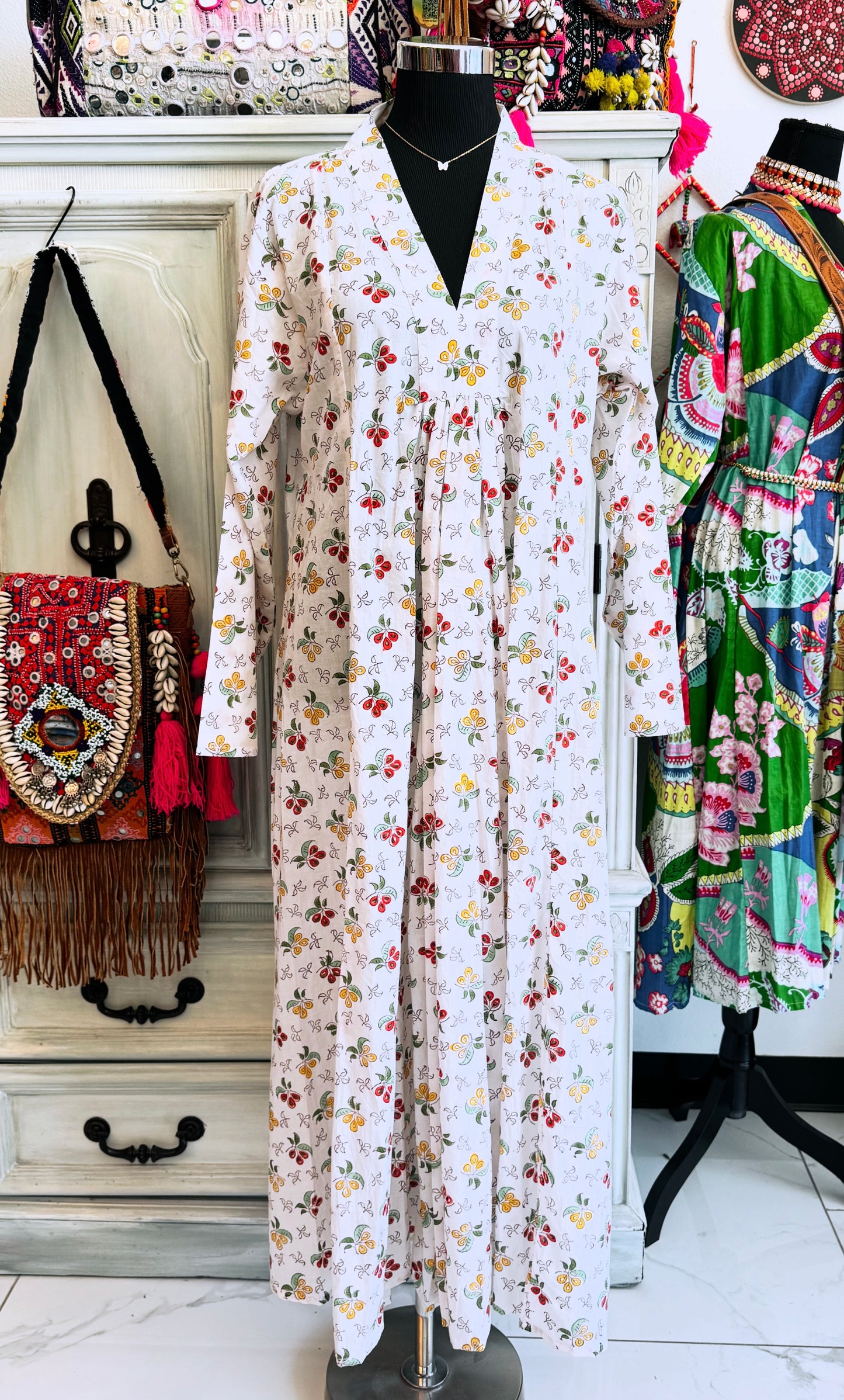 Garden Poetry – Handmade Cotton Floral Dress (Medium) | Soft Boho Summer Dress