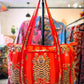 Handmade Quilted Weekender Bag – Tiger Print Travel Duffel – Orange