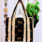 Black Cheetah Silhouette Reversible Quilted Tote Bag | Gold Cheetah Hand Block Print Ruffle Tote