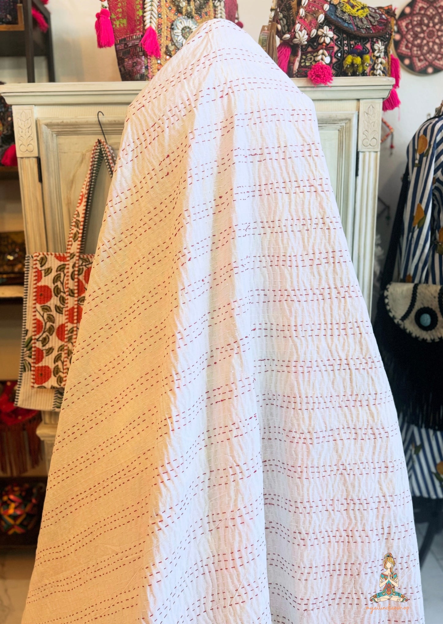 Frida in the Jungle - Hot Pink| Hand Block Printed Kantha Quilt | 100% Cotton | Handmade | 90x100”