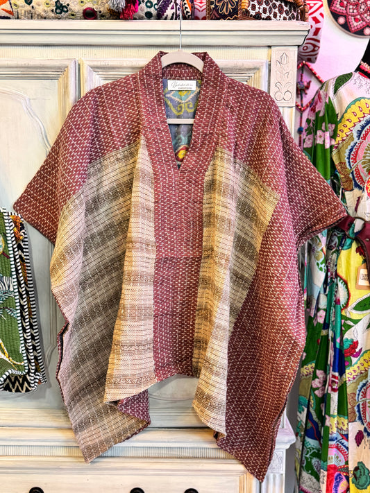 Handmade Kantha Poncho – Lavender Stone Drift | Unisex | 100% Cotton Boho Top