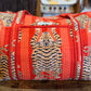 Handmade Quilted Weekender Bag – Tiger Print Travel Duffel – Orange