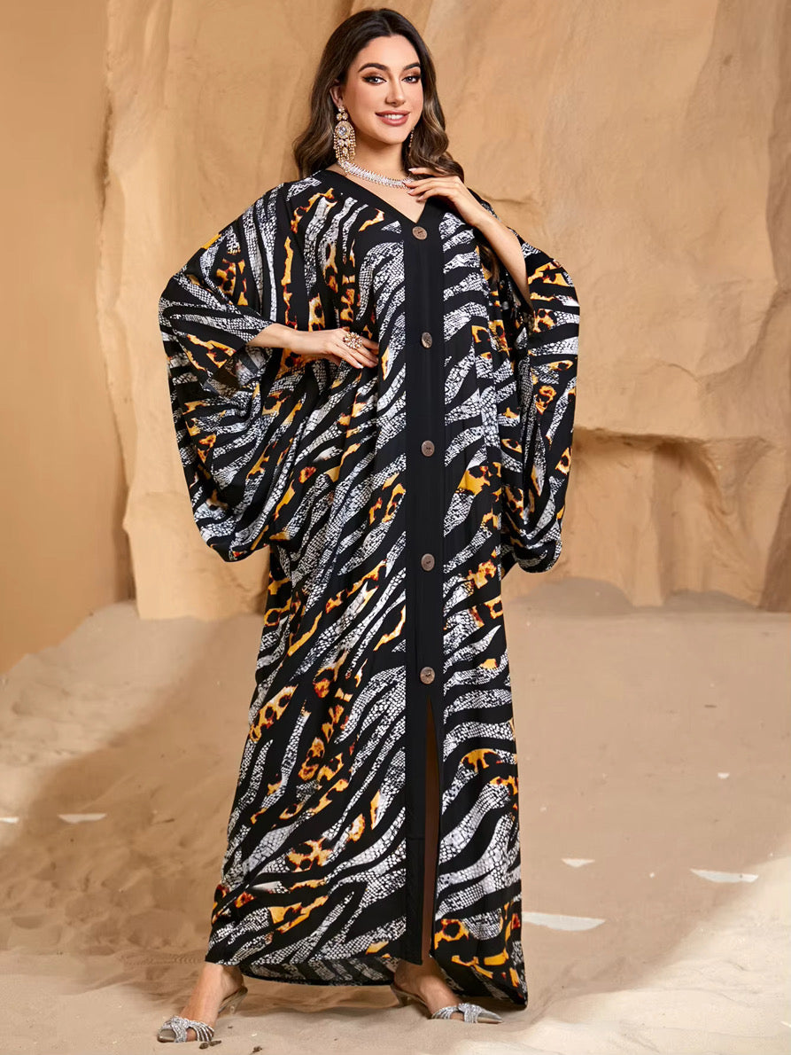 Desert Mirage Boho Kaftan – Free Size, Mixed Fabric