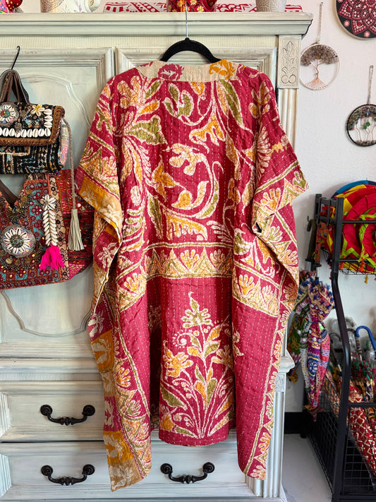 Handmade Kantha Dress – Maroon | 100% Cotton | 2 Pockets