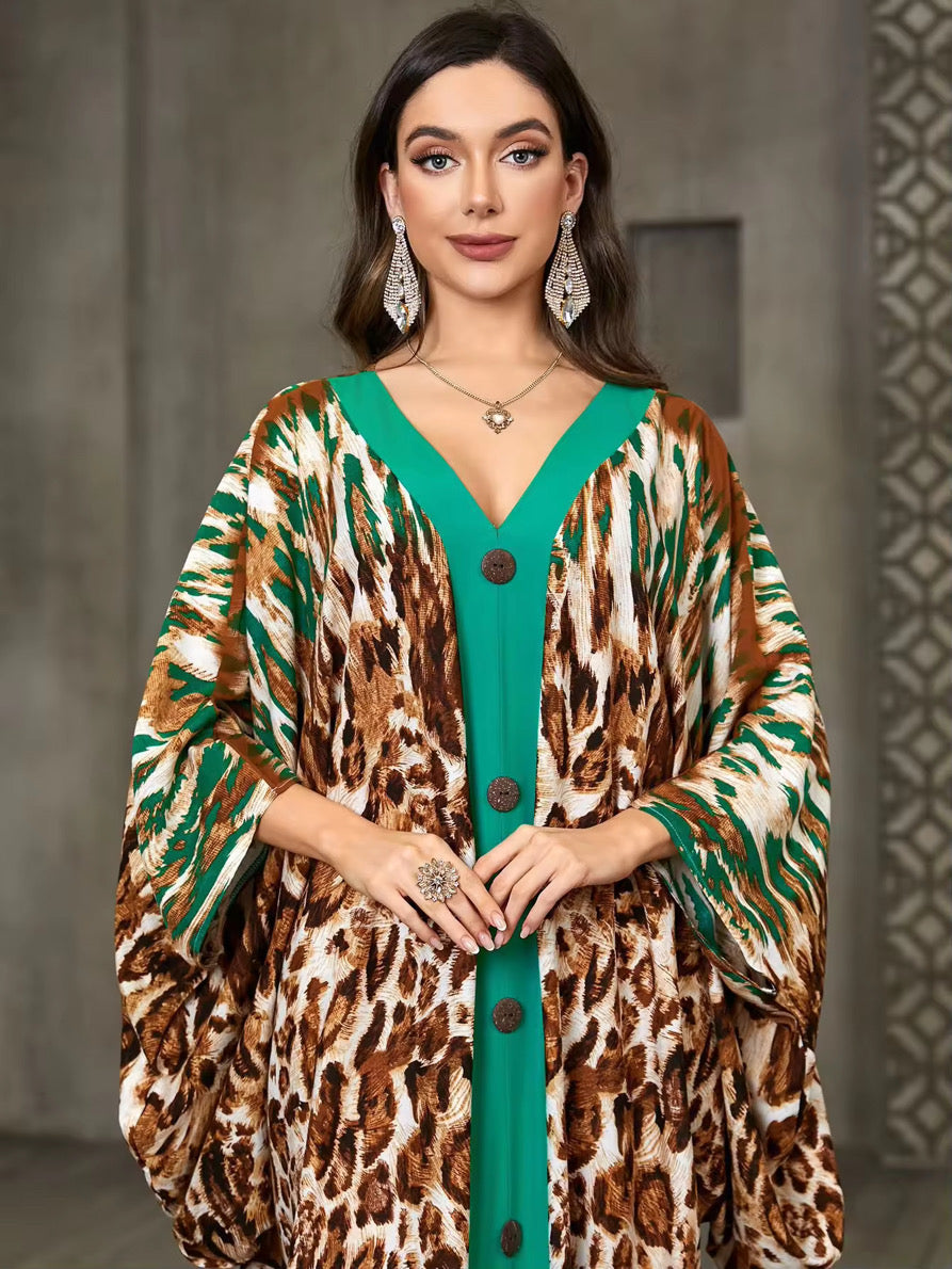 Emerald Safari Kaftan – Animal Print, Silky Soft, One Size