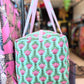 Handmade Quilted Weekender Bag – Pink Floral Block Print – Green