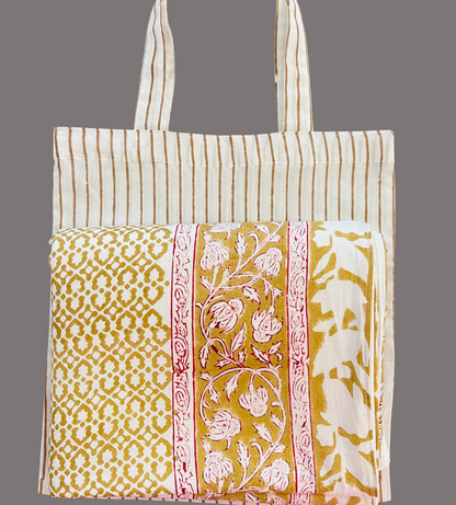 Handblock Cotton Beach Towel with Bag | Oversized Lightweight Travel Picnic Towel 72x45