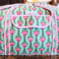 Handmade Quilted Weekender Bag – Pink Floral Block Print – Green