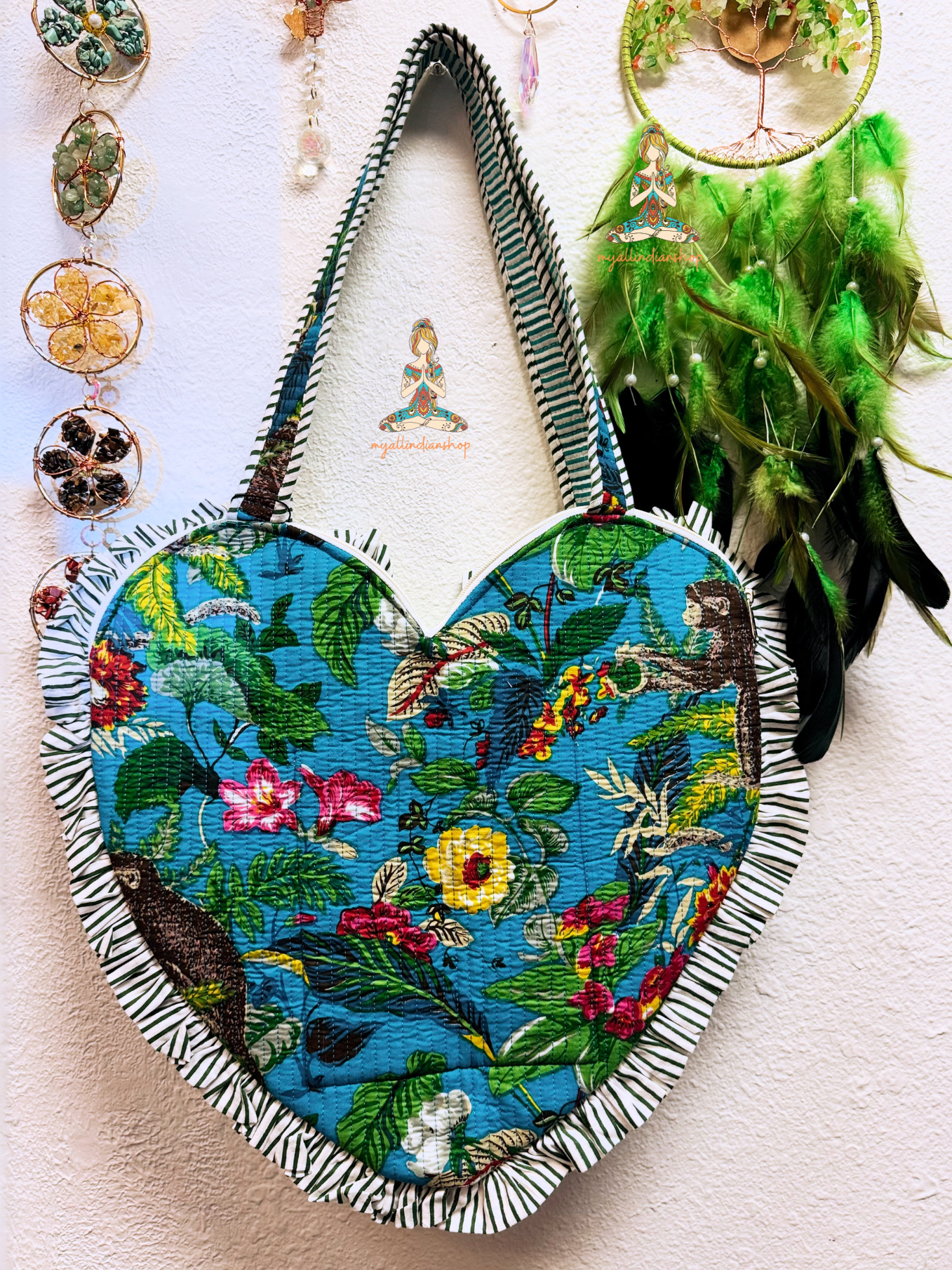 Heart Quilted Tote- Monkey - Zipper - Pocket