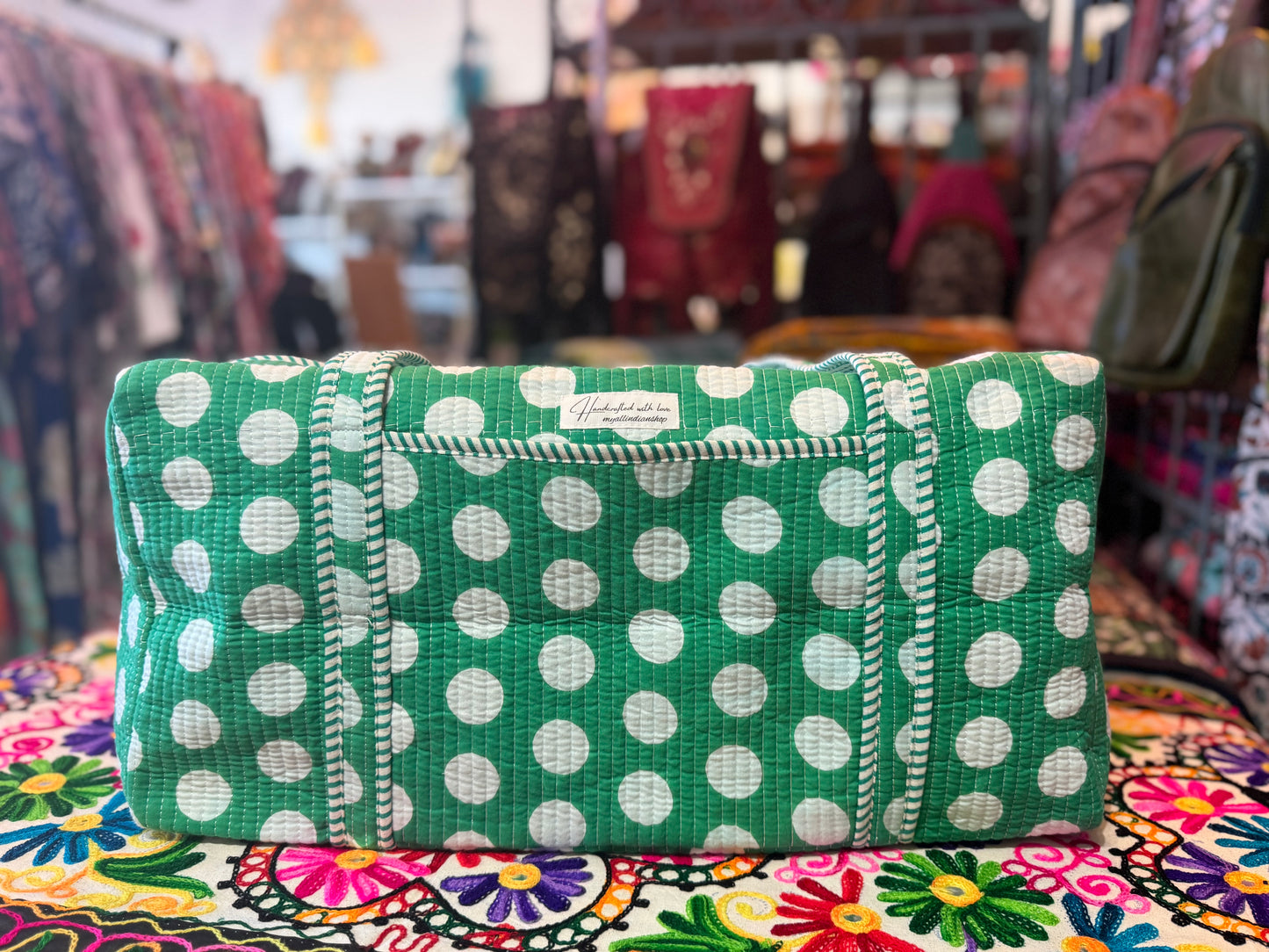 Handmade Quilted Weekender Bag – Travel Duffel - Polka Dots