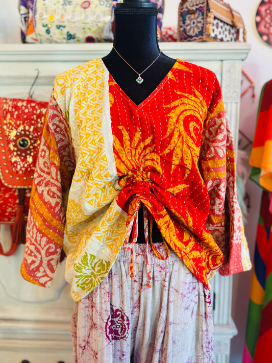Marigold Ember Butterfly 2-Way Top – Handmade | 100% Cotton Boho Blouse