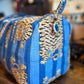 Handmade Quilted Weekender Bag – Tiger Print Travel Duffel – Blue