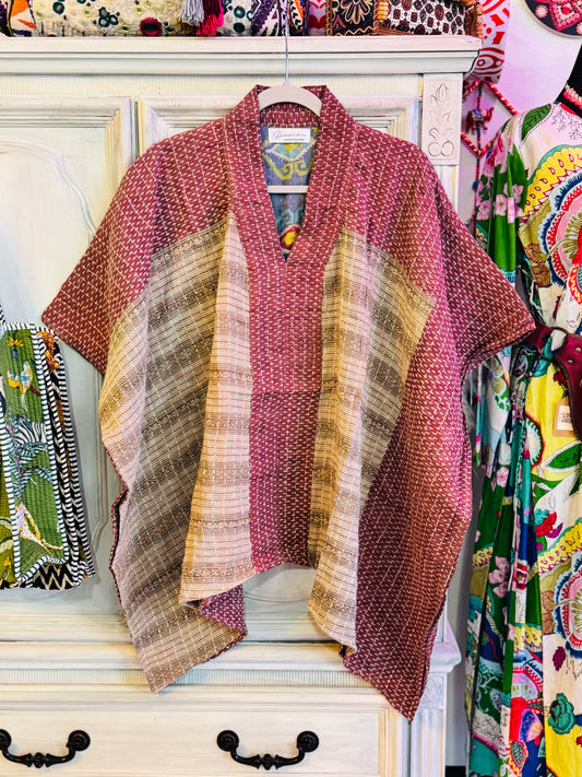 Handmade Kantha Poncho – Lavender Stone Drift | Unisex | 100% Cotton Boho Top