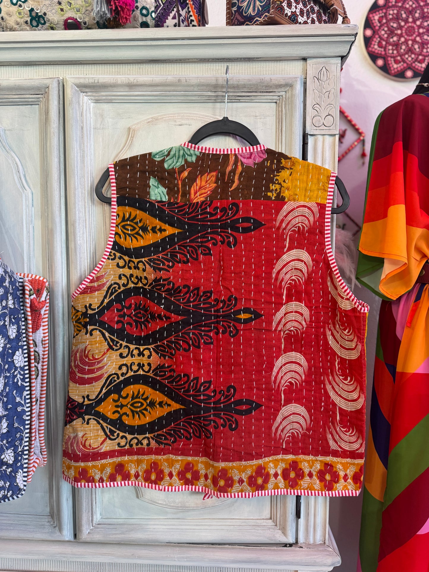 Handmade Reversible Kantha Vest – Garden | 100% Cotton Jacket