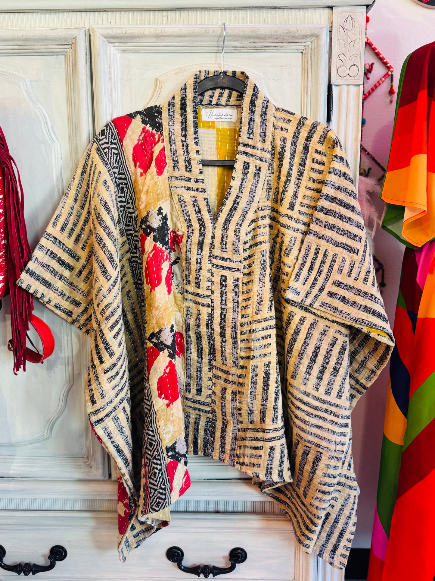 Handmade Kantha Poncho – Earth Rhythm | Unisex | 100% Cotton Boho Top