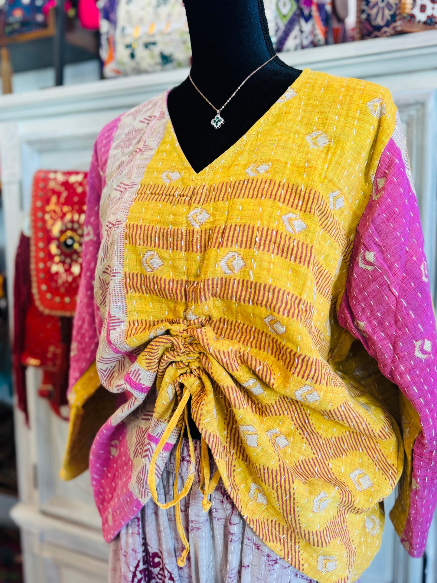 Golden Lotus Haze Butterfly 2-Way Top – Handmade | 100% Cotton Boho Blouse