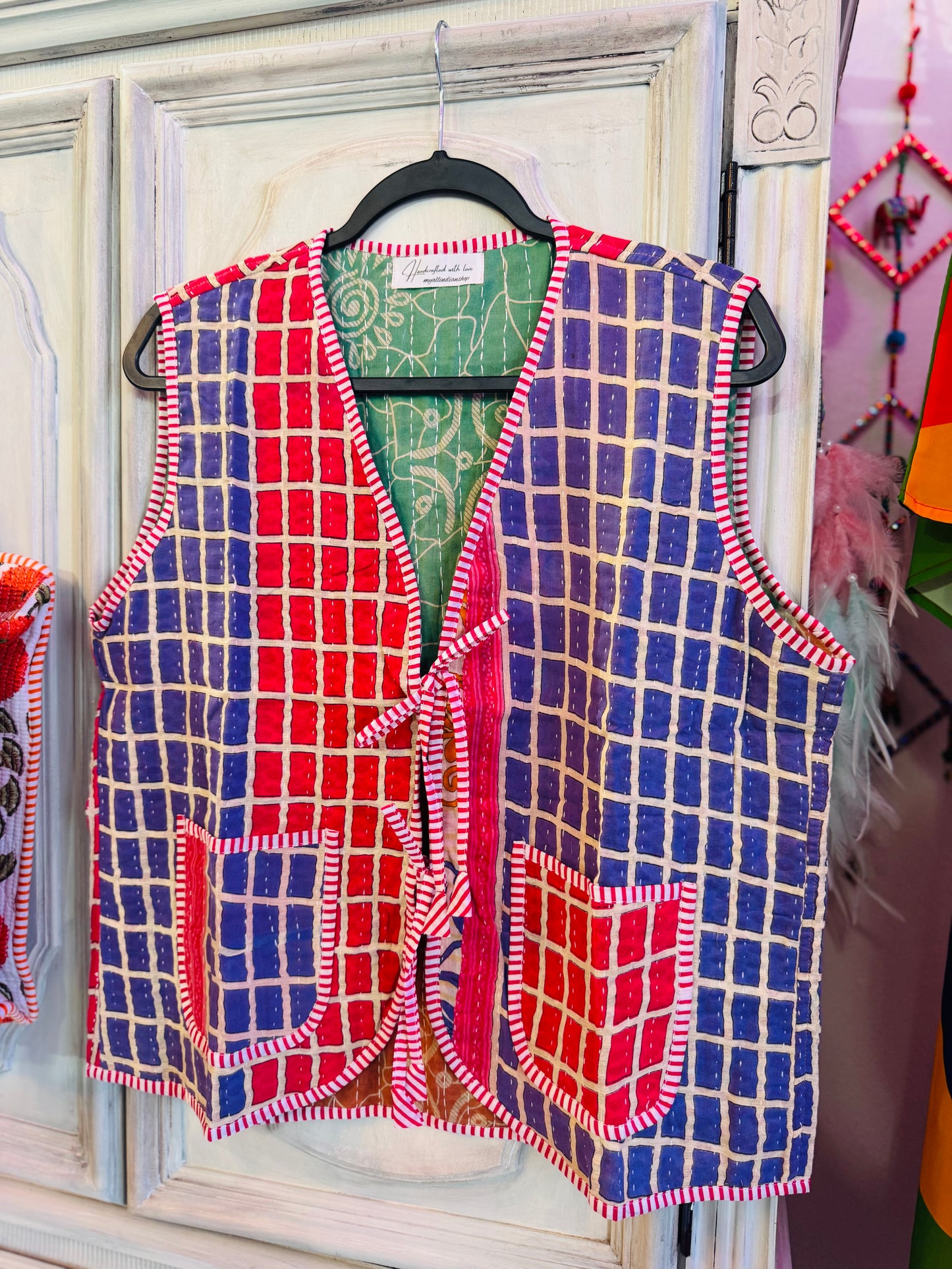 Handmade Reversible Kantha Vest – Berry | 100% Cotton Jacket