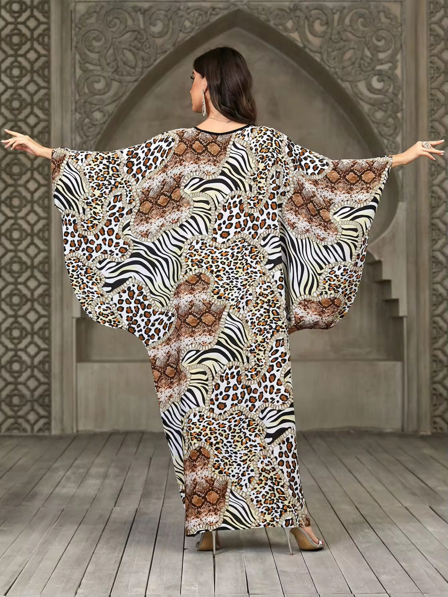 Wild Mix Safari Kaftan – Zebra & Leopard Print, Silky Soft, One Size