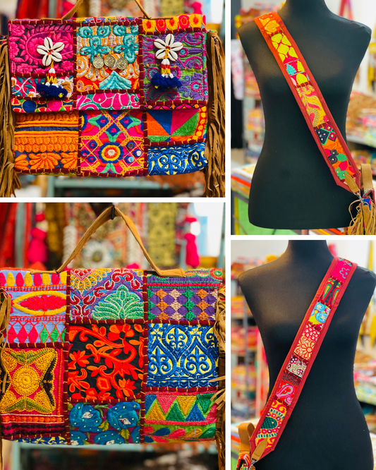 Embroidered Patch Crossbody Bag – Nomad Soul | Handmade Boho Shoulder Bag