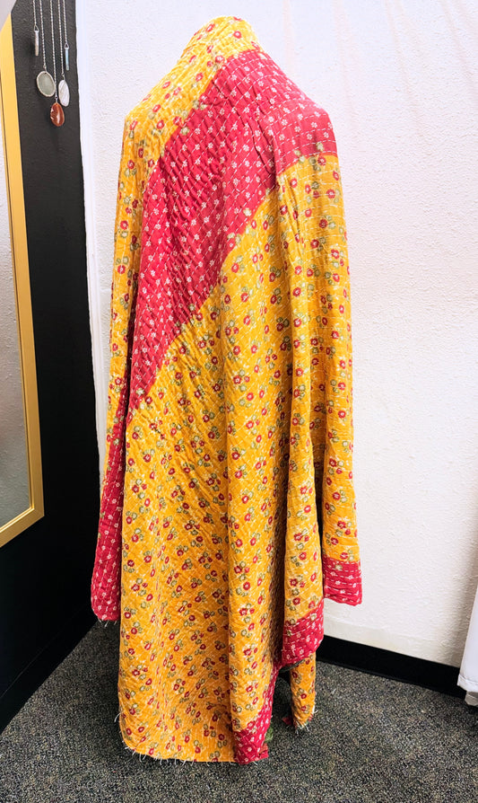 Birds Saree Kantha Quilt – Twin Size - Throw Blanket