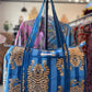 Handmade Quilted Weekender Bag – Tiger Print Travel Duffel – Blue
