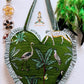 Heart Quilted Tote- Jungle Print - Green - Zipper - Pocket