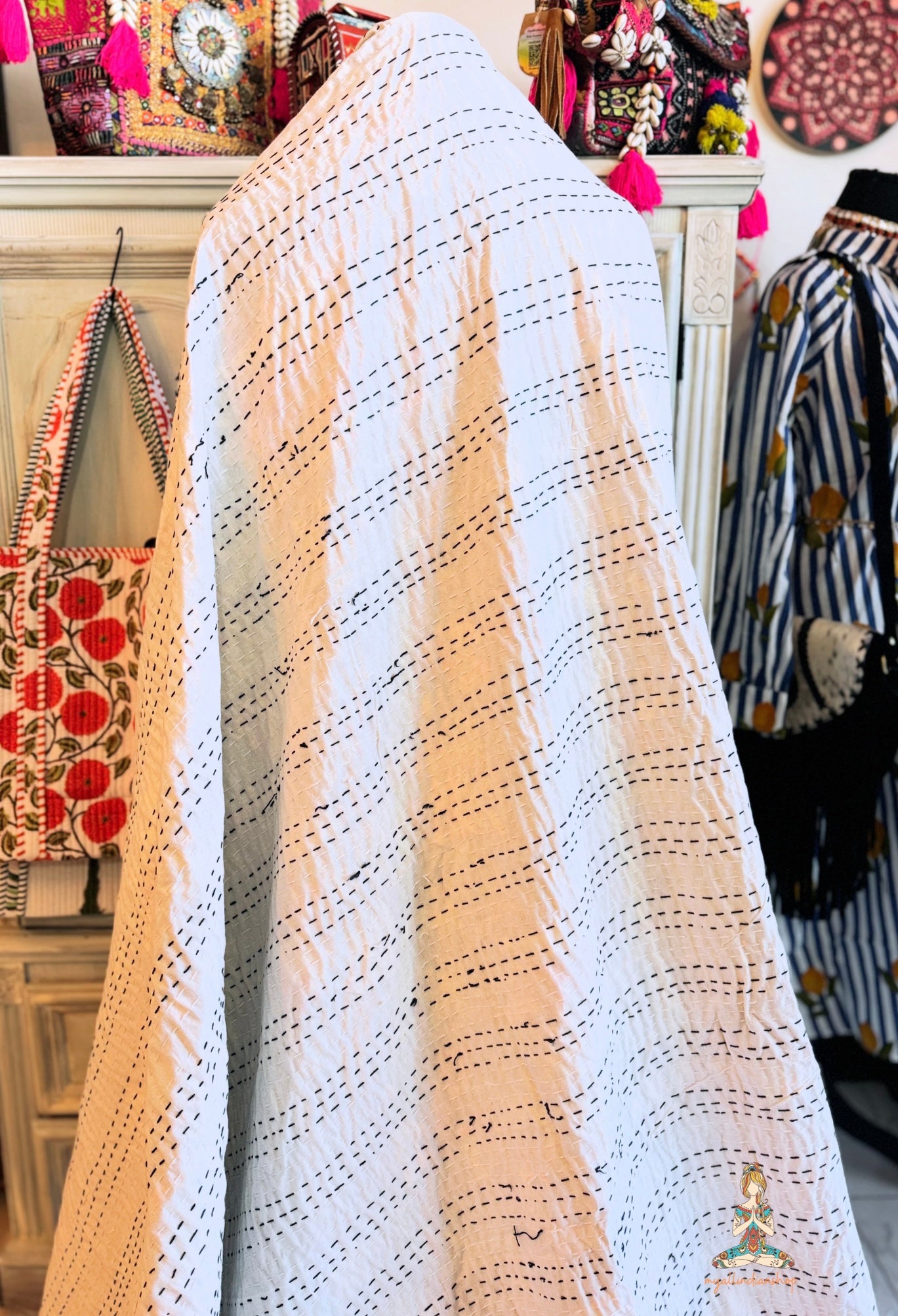 Frida in the Jungle | Hand Block Printed Kantha Quilt | 100% Cotton | Handmade | 90x100”