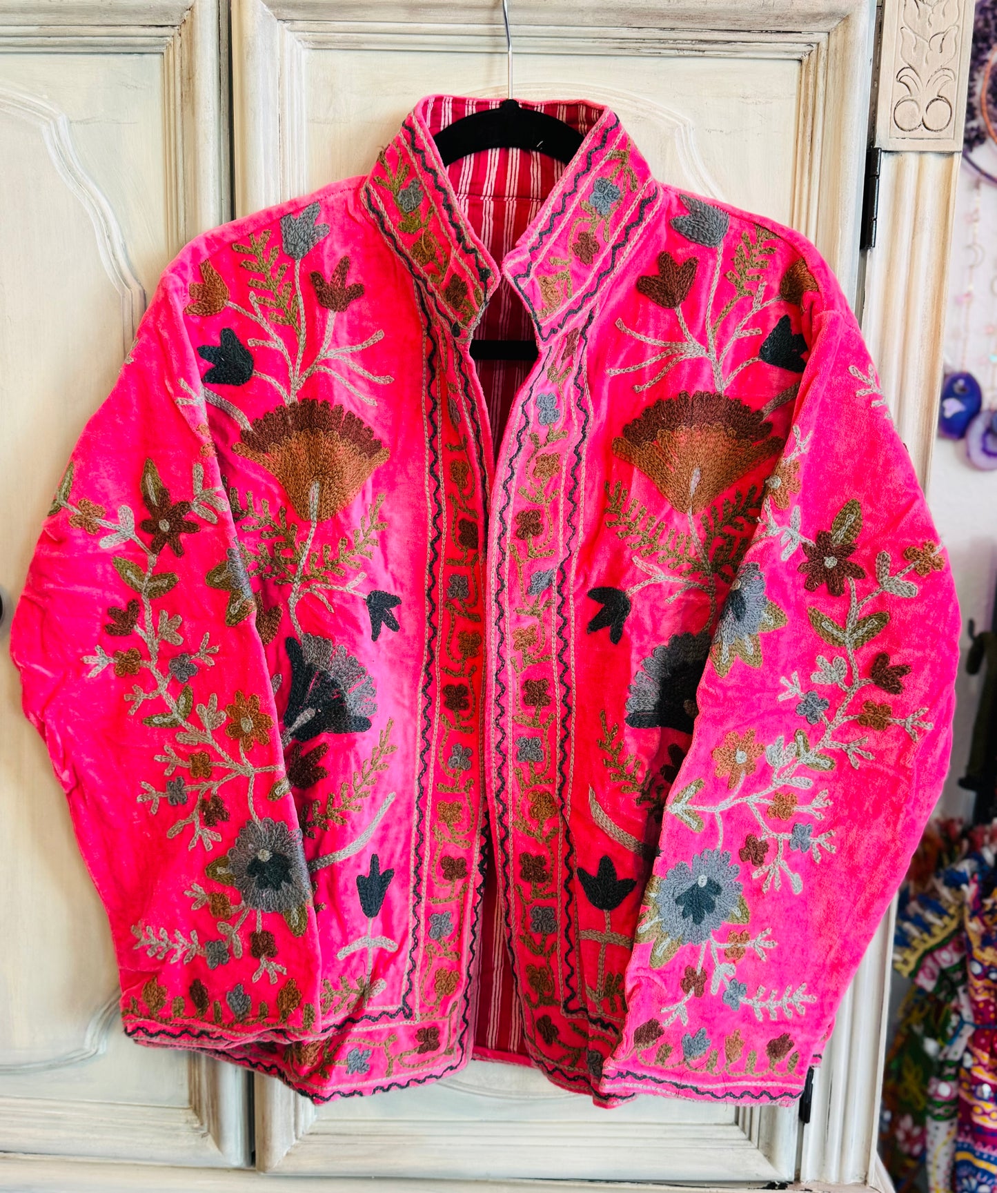 Velvet Embroidered Jackets - Pink