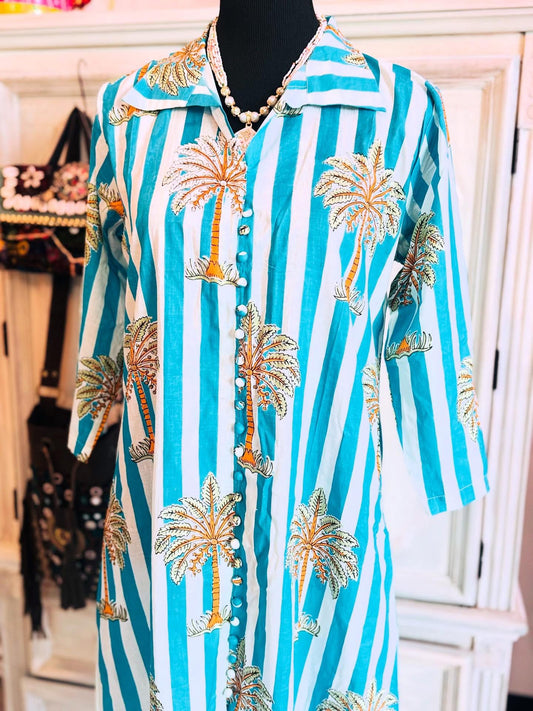 Tropical Breeze – Cotton Dress with Palm Tree Print