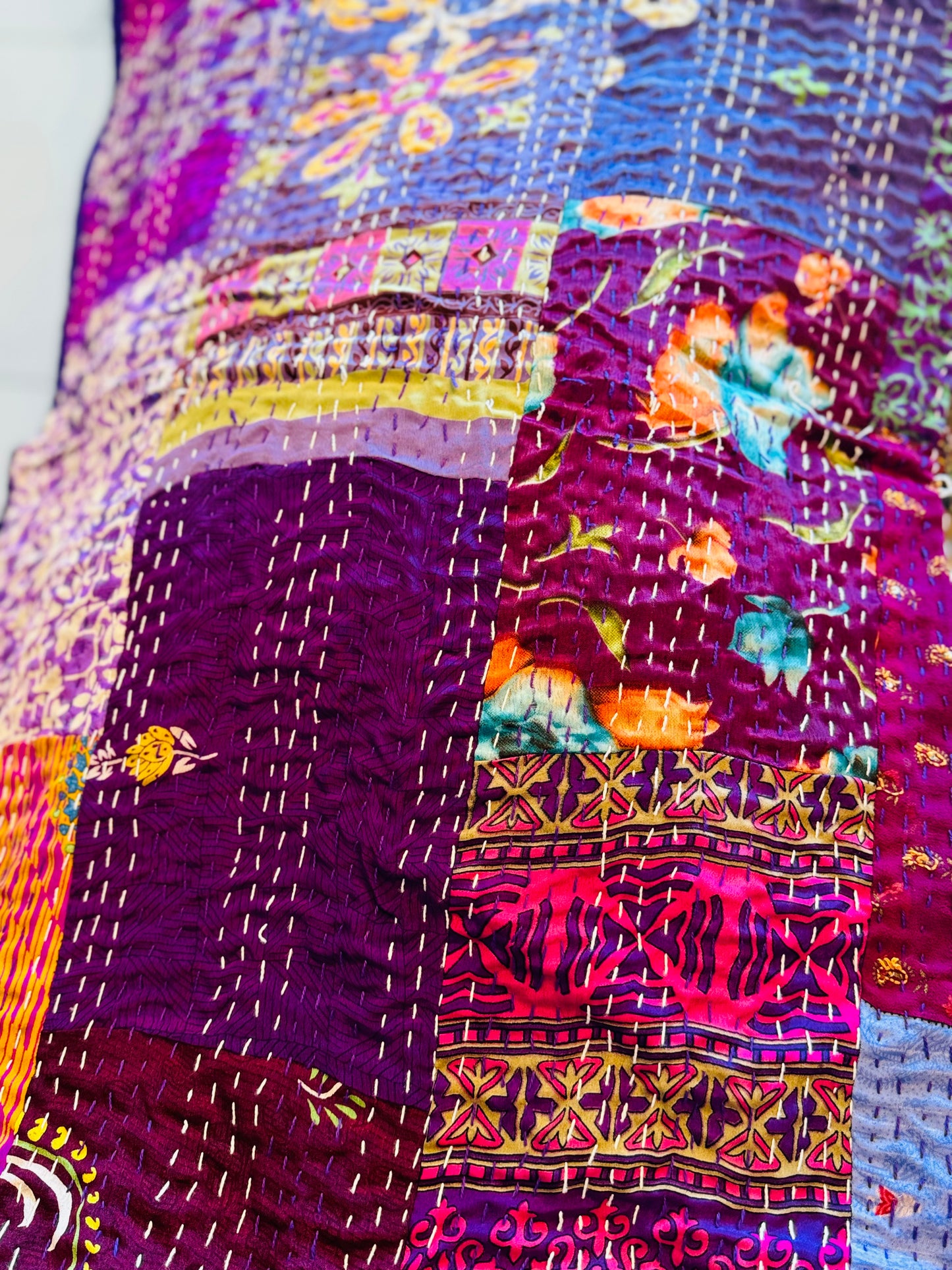 Silk Patchwork Kantha - Purple -Queen/ King