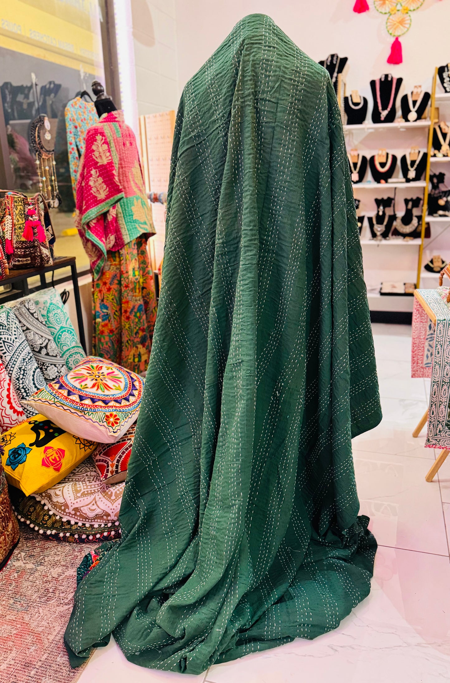 Silk Patchwork Kantha - Green-Queen/ King