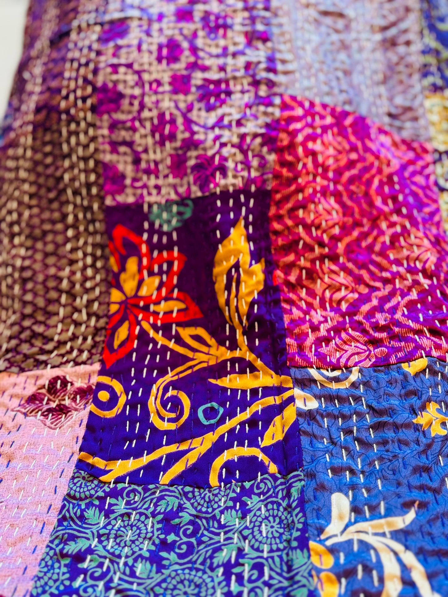 Silk Patchwork Kantha - Purple -Queen/ King