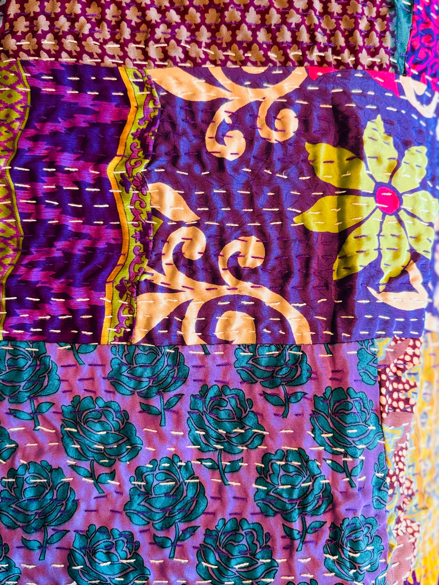 Silk Patchwork Kantha - Purple -Queen/ King