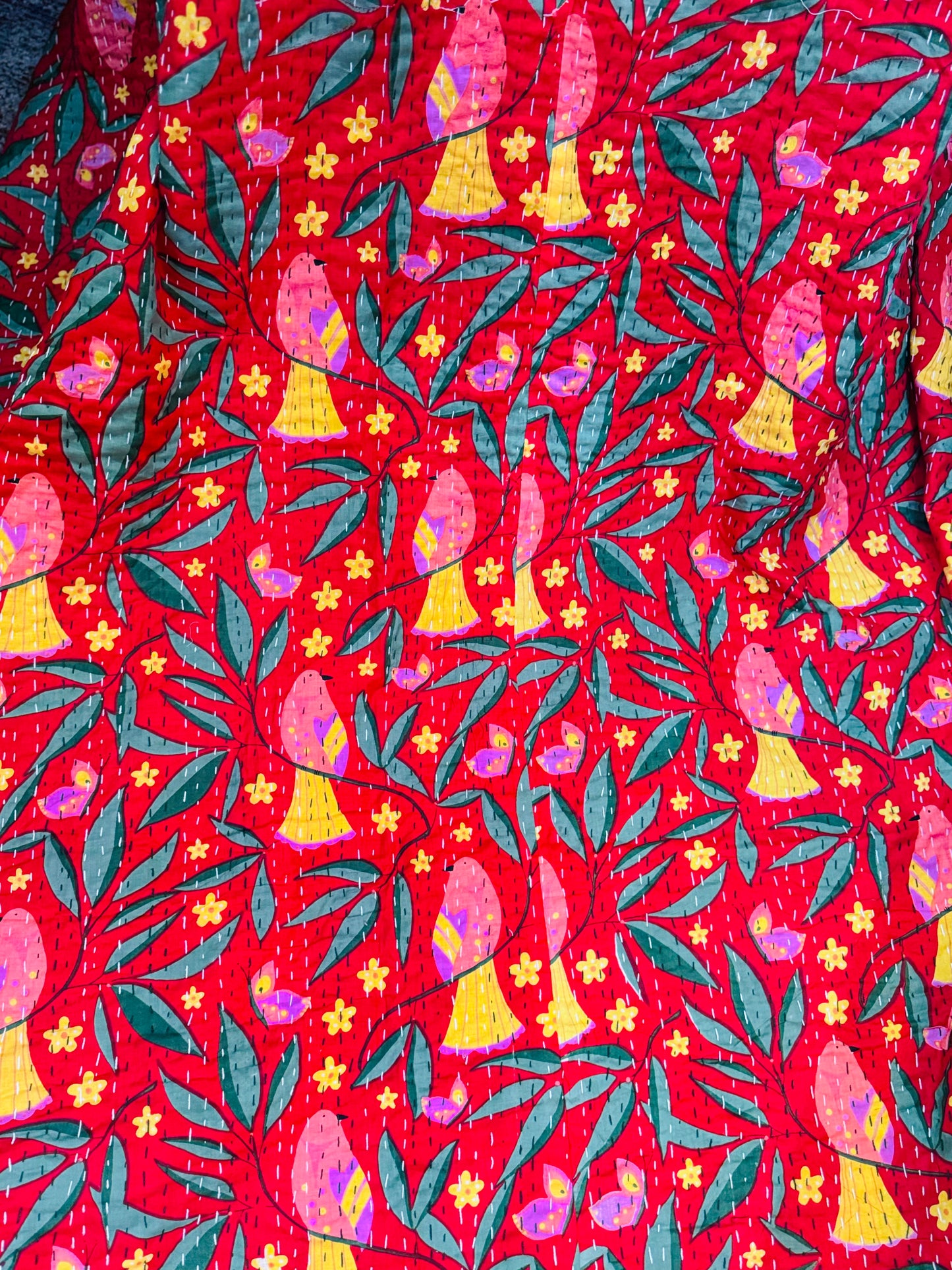 Birds Kantha - Red