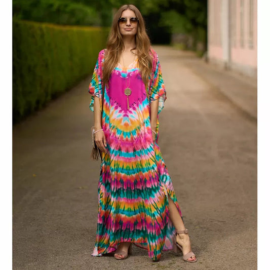 Front side of the Heart printed colorful kaftan
