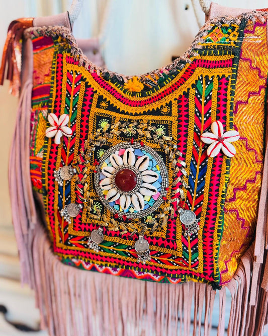 Fringe Embroidered Tote Bag – Wanderlust Dreams | Handmade Boho Shoulder Bag