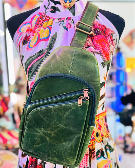 Forest Nomad – Genuine Leather Green Sling Bag