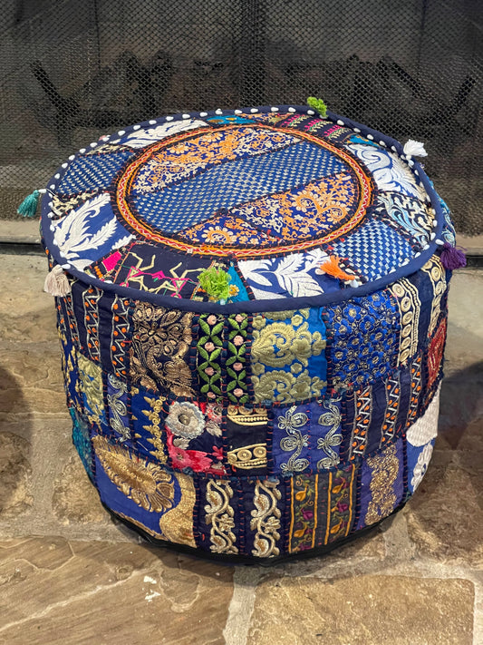 Handmade Pouf Cover - Blue