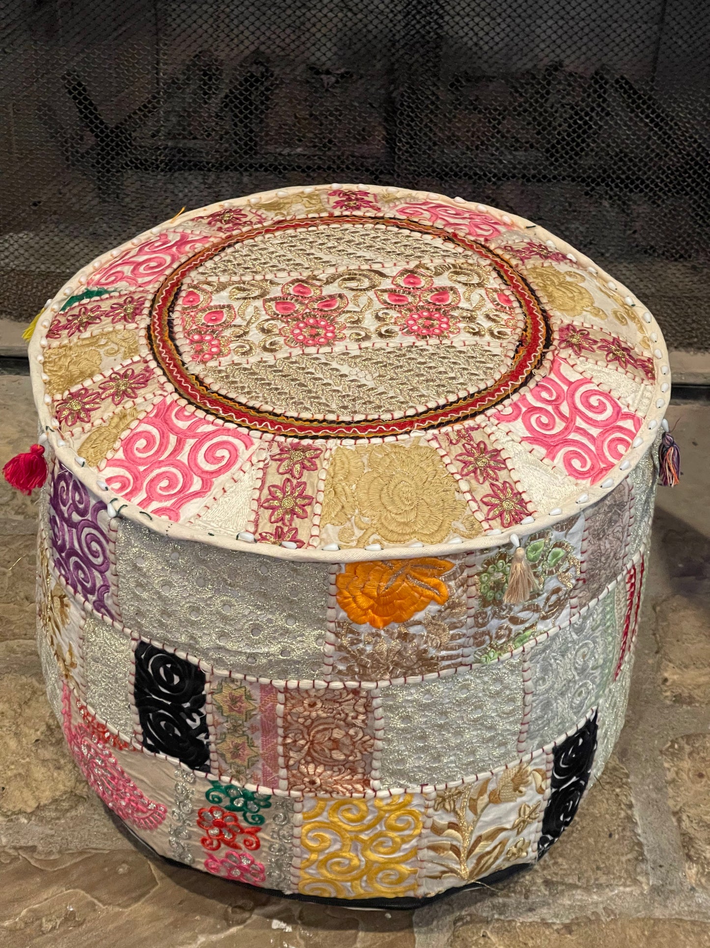 Handmade Pouf Cover - Champagne