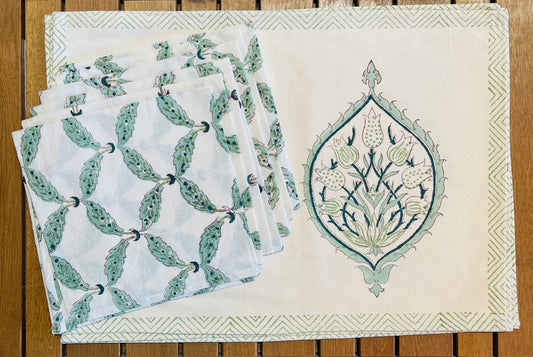Hand Block Printed Cotton Placemat & Napkin Set | 6 Placemats + 6 Napkins | 100% Cotton Table Decor