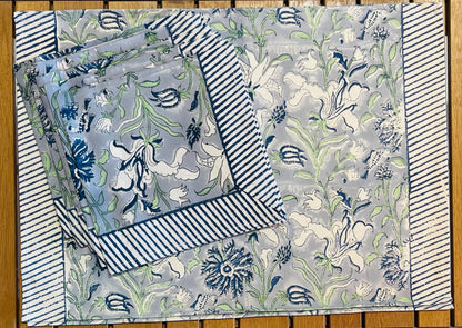 Hand Block Printed Cotton Placemat & Napkin Set | 6 Placemats + 6 Napkins | 100% Cotton Table Decor