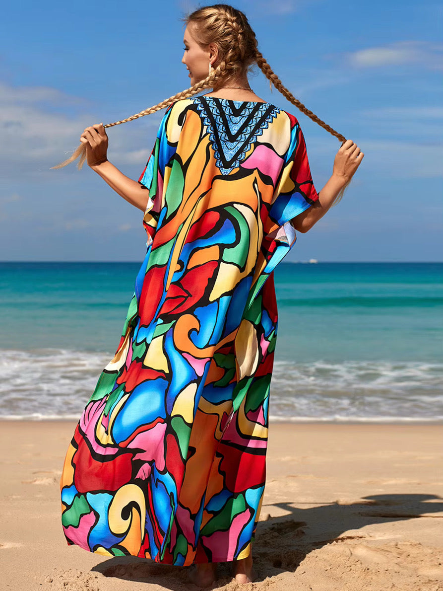 Lips Kaftans dress backside with vibrant design