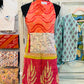 Other side of white leaf kantha apron showcasing multicolor cotton saree patches