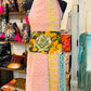 Big Rose on the 3 pockets with subtle pink and paisleys on one side of the reversible kantha apron. Made with 100% cotton sarees.