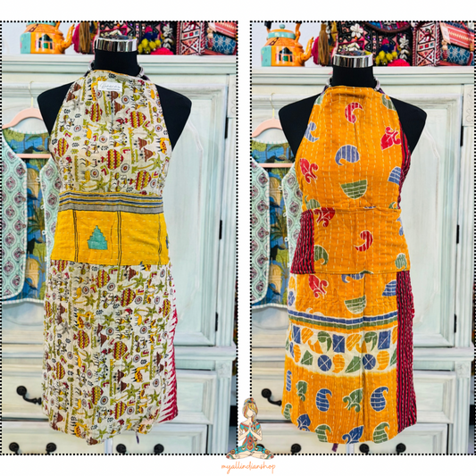 Reversible Apron with Villagers on one side and paisleys on the other side