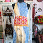Other side of Ocean Bloom kantha apron featuring blue and cream swirling print
