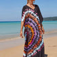 Sideflare kaftan dress with tiedye look on black - side slits