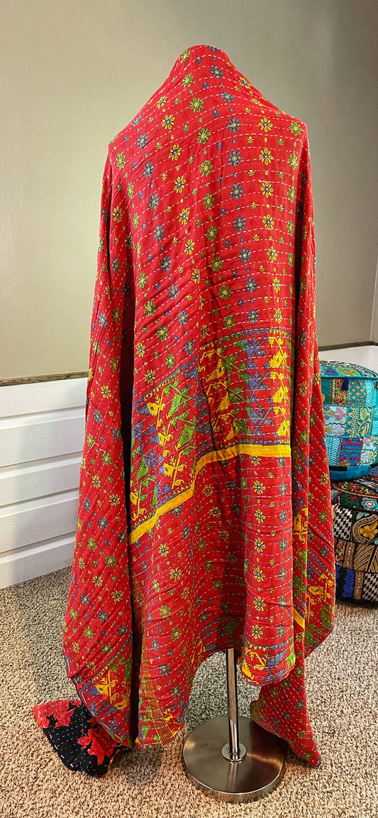 Fun Red Saree Kantha