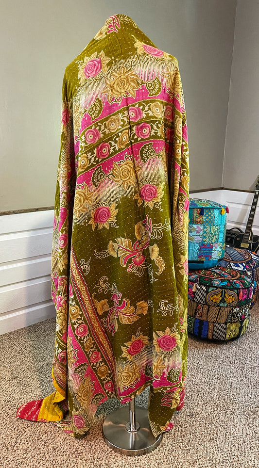 Yellow & Green Saree Kantha