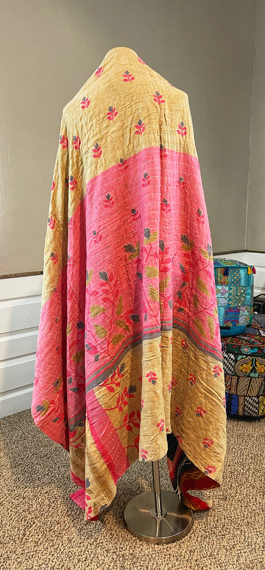 Bright Yellow Saree Kantha